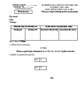 Bộ đề kiểm tra chất lượng học kì I môn Tiếng Việt CGD Lớp 1 - Năm học 2015-2016