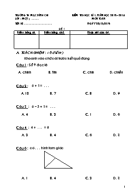 Bộ đề kiểm tra học kỳ I môn Toán Lớp 1 - Năm 