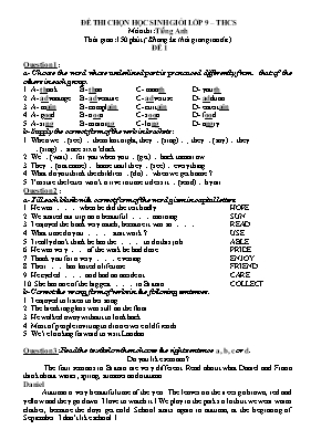 Bộ đề thi chọn học sinh giỏi môn Tiếng Anh Khối 9