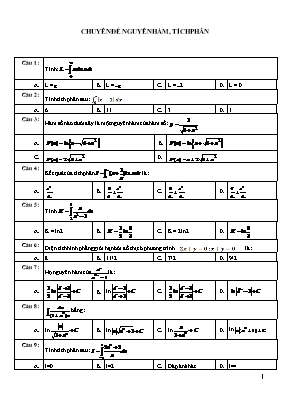 Chuyên đề Nguyên hàm - Tích phân