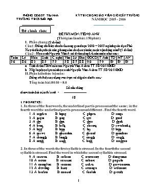 Đề chọn giáo viên giỏi cấp trường môn Tiếng Anh - Năm học 2015-2016 - Trường THCS Suối Ngô