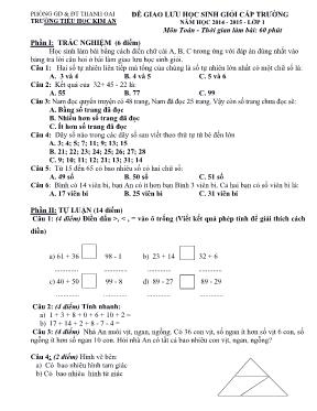 Đề giao lưu học sinh giỏi cấp trường môn Toán Lớp 1 - Năm học 2014-2015 - Trường Tiểu học Kim An (Có đáp án)
