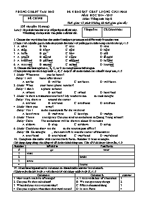 Đề khảo sát chất lượng cuối năm môn Tiếng Anh Lớp 8 - Năm học 2014-2015 - Phòng GD & ĐT Tam Đảo (Có đáp án)