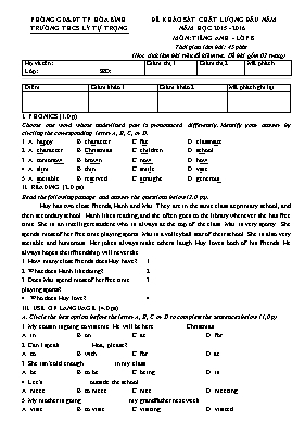 Đề khảo sát chất lượng đầu năm môn Tiếng Anh Lớp 8 - Năm học 2015-2016 - Trường THCS Lý Tự Trọng (Có đáp án)