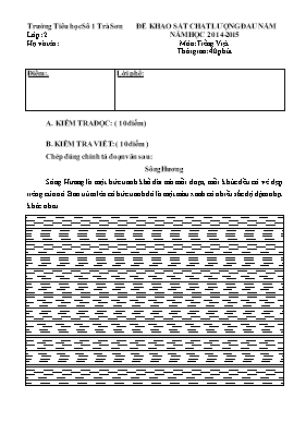 Đề khảo sát chất lượng đầu năm môn Tiếng Việt Lớp 2 - Năm học 2014-2015 - Trường Tiểu học Số 1 Trà Sơn