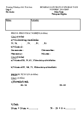 Đề khảo sát chất lượng đầu năm môn Toán Lớp 2 - Năm học 2014-2015 - Trường Tiểu học Số 1 Trà Sơn