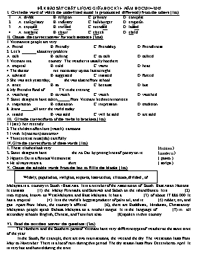 Đề khảo sát chất lượng giữa học kì I môn Tiếng Anh Lớp 9 - Năm học 2014-2015