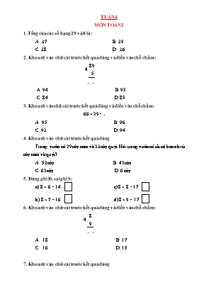 Đề khảo sát chất lượng môn Toán 2 - Tuần 4