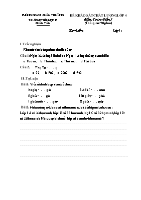 Đề khảo sát chất lượng môn Toán Lớp 4 - Tuần 5 - Trường TH B Xuân Tân