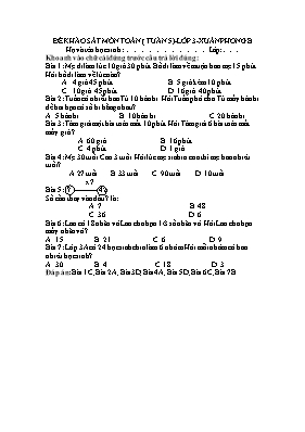 Đề khảo sát môn Toán Lớp 3 - Tuần 5 - Trường 