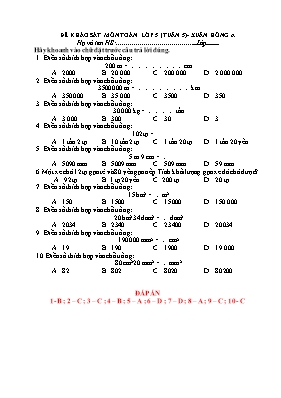 Đề khảo sát môn Toán Lớp 5 - Tuần 5 - Trường TH Xuân Hồng A