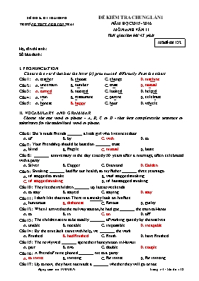Đề kiểm tra chung lần 1 môn Tiếng Anh Lớp 11 - Mã đề thi 132 - Năm học 2015-2016 - Trường THPT Nguyễn Trãi (Kèm đáp án)