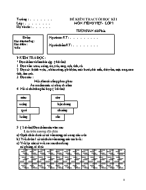 Đề kiểm tra cuối học kì 1 môn Tiếng Việt Lớp 