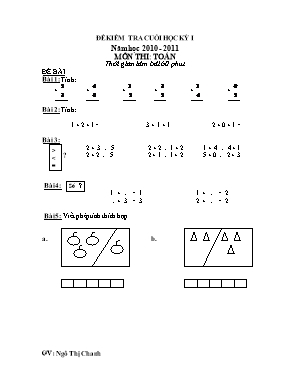 Đề kiểm tra cuối học kì 1 môn Toán Lớp 1 - Năm học 2010-2011