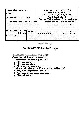 Đề kiểm tra cuối học kì II môn Toán + Tiếng Việt Lớp 1 - Năm học 2014-2015 - Trường Tiểu học Bình An (Có đáp án)