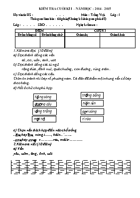 Đề kiểm tra cuối học kỳ 1 môn Tiếng Việt Lớp 