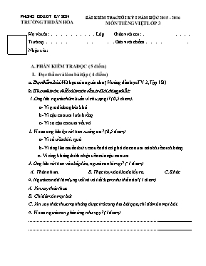 Đề kiểm tra cuối học kỳ I môn Toán + Tiếng Việt Lớp 3 - Năm học 2015-2016 - Trường Tiểu học Dân Hòa