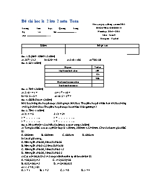 Đề kiểm tra cuối học kỳ II môn Toán Lớp 2 - Năm học 2014-2015 - Trường TH Quang Trung