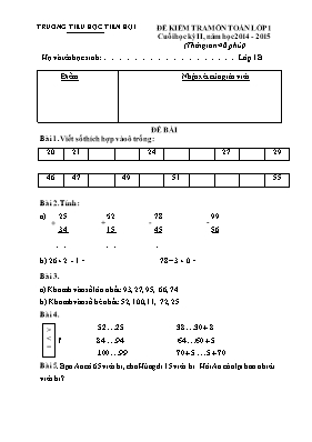 Đề kiểm tra cuối học kỳ II năm môn Toán + Tiếng Anh Lớp 1 - Năm học 2014-2015 - Trường Tiểu học Tiên Hội (Có đáp án)