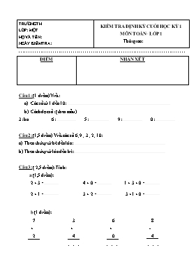 Đề kiểm tra định kỳ cuối học kỳ 1 môn Toán Lớp 1