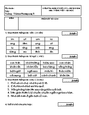 Đề kiểm tra định kỳ cuối học kỳ I môn Tiếng Việt Lớp 1 - Năm học 2015-2016 - Trường Tiểu học Phương Trung II