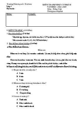 Đề kiểm tra định kỳ cuối học kỳ II môn Tiếng Việt Lớp 1 - Năm học 2014-2015 - Trường Tiểu học Số 1 Trà Sơn (Có đáp án)