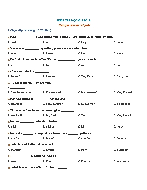 Đề kiểm tra học kì I số 1 môn Tiếng Anh Lớp 7 (Có đáp án)