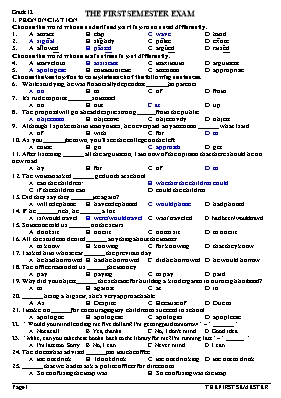 Đề kiểm tra học kỳ 1 môn Tiếng Anh Lớp 12 - Đề 11 (Có đáp án)