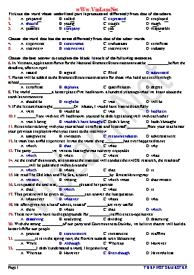 Đề kiểm tra học kỳ 1 môn Tiếng Anh Lớp 12 - Đề 2 (Có đáp án)