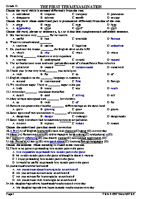 Đề kiểm tra học kỳ 1 môn Tiếng Anh Lớp 12 - Đề 21 (Có đáp án)