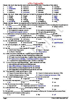 Đề kiểm tra học kỳ 1 môn Tiếng Anh Lớp 12 - Đề 24 (Có đáp án)