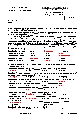 Đề kiểm tra học kỳ I môn Tiếng Anh Lớp 10 - Mã đề thi 136 - Năm học 2015-2016 - Trường THPT Nguyễn Trãi (Kèm đáp án)