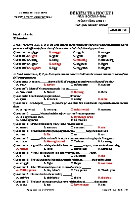 Đề kiểm tra học kỳ I môn Tiếng Anh Lớp 11 - Mã đề thi 195 - Năm học 2015-2016 - Trường THPT Nguyễn Trãi (Kèm đáp án)