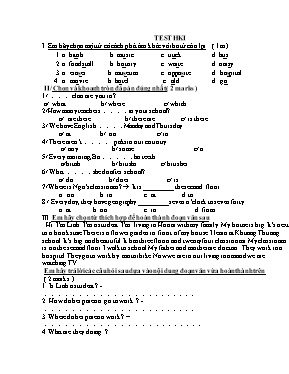 Đề kiểm tra học kỳ I môn Tiếng Anh Lớp 6 - Đề số 17 (Có đáp án)