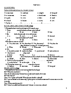 Đề kiểm tra học kỳ I môn Tiếng Anh Lớp 6 - Đề số 18 (Có đáp án)