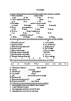Đề kiểm tra học kỳ I môn Tiếng Anh Lớp 6 - Đề số 4 (Có đáp án)