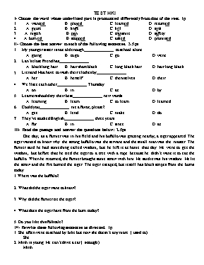 Đề kiểm tra học kỳ I môn Tiếng Anh Lớp 8 - Đề số 14 (Có đáp án)