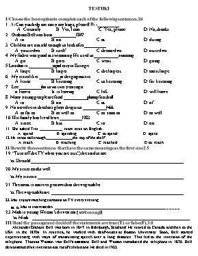 Đề kiểm tra học kỳ I môn Tiếng Anh Lớp 8 - Đề số 16 (Có đáp án)