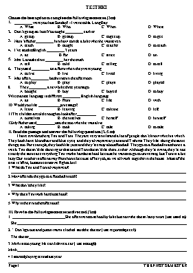 Đề kiểm tra học kỳ I môn Tiếng Anh Lớp 8 - Đề số 5 (Có đáp án)
