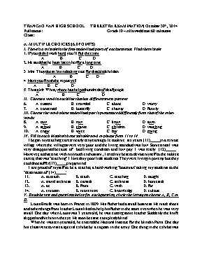 Đề kiểm tra học kỳ II môn Tiếng Anh Lớp 10 - Năm học 2014-2015 - Trường THPT Trần Cao Vân