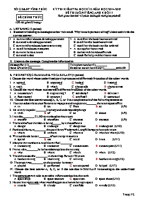 Đề kiểm tra học kỳ II môn Tiếng Anh Lớp 11 - Năm học 2014-2015 - Sở GD & ĐT Vĩnh Phúc (Có đáp án)