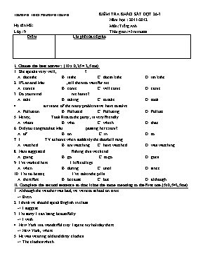 Đề kiểm tra khảo sát môn Tiếng Anh Lớp 9 - Năm học 2011-2012 - Trường THCS Phương Trung