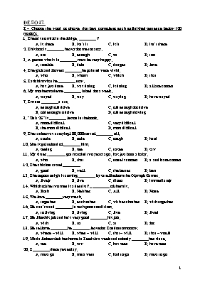 Đề kiểm tra môn Tiếng Anh Lớp 11 - Đề số 17 (Có đáp án)