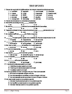 Đề kiểm tra Unit 3 môn Tiếng Anh Lớp 7 (Thí điểm)