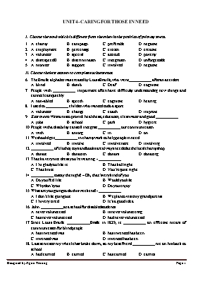 Đề kiểm tra Unit 4 môn Tiếng Anh Lớp 11 (Sách