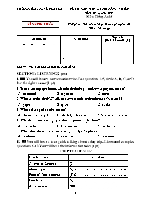 Đề thi chọn học sinh năng khiếu môn Tiếng Anh Lớp 8 - Năm học 2013-2014 (Có đáp án)