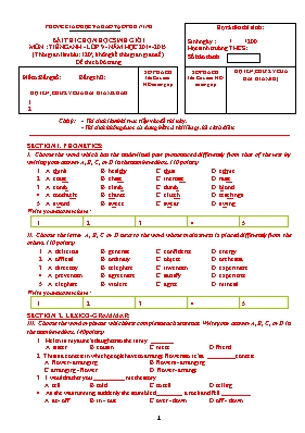 Đề thi học sinh giỏi môn Tiếng Anh Lớp 9 - Năm học 2014-2015 - Phòng GD & ĐT Phù Ninh (Có đáp án)