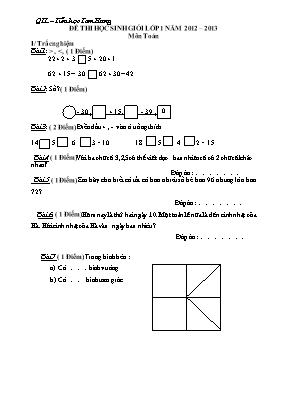 Đề thi học sinh giỏi môn Toán + Tiếng Việt Lớp 1 - Năm học 2012-2013