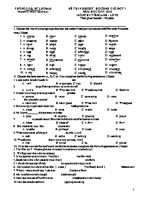 Đề thi khảo sát học sinh giỏi đợt 1 môn Tiếng Anh Lớp 8 - Năm học 2015-2016 - Trường THCS Bảo Đài (Có đáp án)