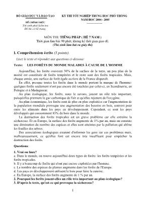 Đề thi Tốt nghiệp THPT môn Tiếng Pháp (Hệ 7 năm) - Năm học 2004-2005